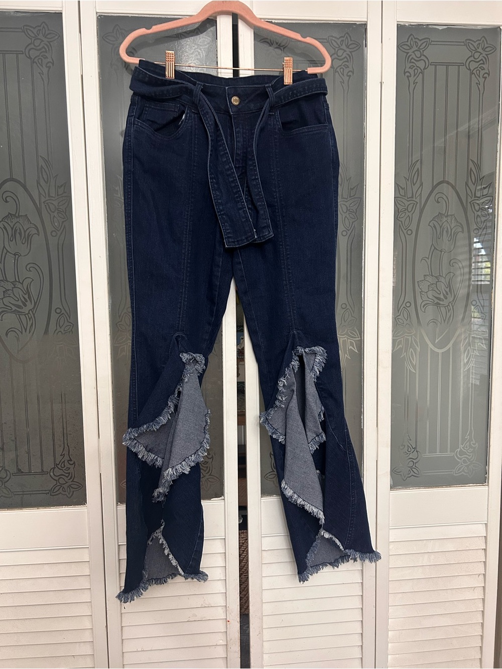 Venus split hem ruffleDark Blue Frayed  High-Waist Women’s Jeans 8